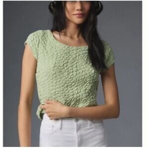 NWT Maeve Anthropologie Popcorn Socialite Tee CP6997 Green Textured Blouse L